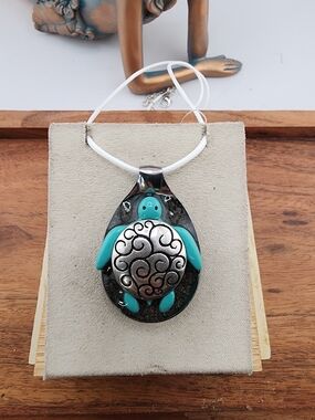 Stanley Turquoise and Silver Turtle Spoon  Pendant Necklace